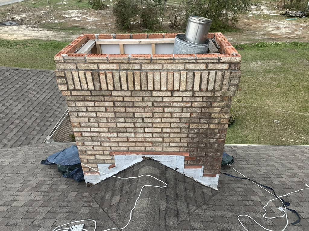 Chimney cap and flue pipe installation
